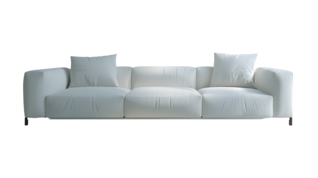 Elegant and refined sofa design featuring sleek curves and plush fabric, beautifully presented, transparent background.
