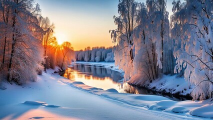 sunset in the mountains winter landscape wallpaper 