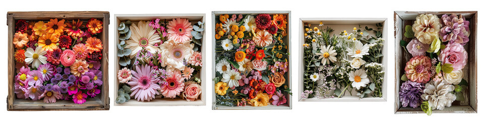 Flower boxes top view isolated on white or transparent background generative  - obrazy, fototapety, plakaty