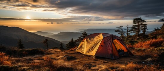  tent nestled at the mountain 