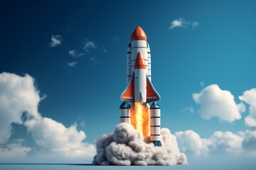 a rocket taking off from the ground - obrazy, fototapety, plakaty