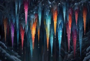 Colorful Icicles Hanging from a Cave Ceiling, Generative AI - obrazy, fototapety, plakaty