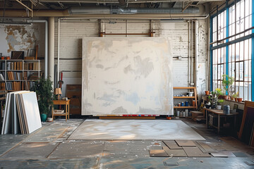 Empty room with a prominent painting hanging on the wall, mockup