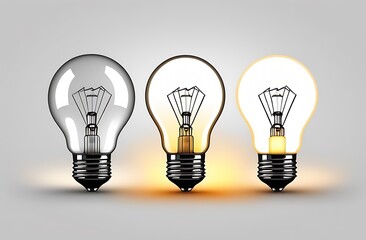 Set Of Light Bulb Flat Icons. Collection Of Lighting Electric Lamps. Simple Pictograms, 3 Items. Graphic Design Elements. Creative Idea Sign, Solution, Innovation Concept.