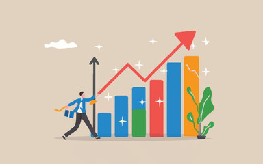 Maximize Profits: Calculate Revenue Growth, Income, and Investment Earnings. Perfect for Financial Evaluation, Tax, and Accounting Projects. Businessman Analyzes Growth with Calculator and Chart.