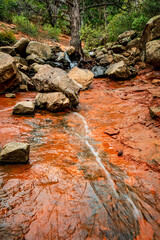 A small creek flows through the red rocks of Damfino Canyon near Sedona Arizona - 747593405