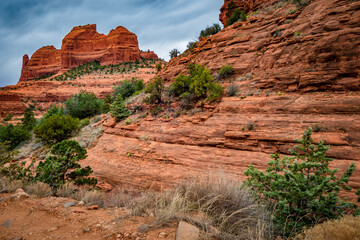 Red rock formations of Damfino Canyon in Sedona Arizona on a cloudy day - 747593479