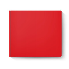 Red covered notebook casting a shadow, positioned on a white surface