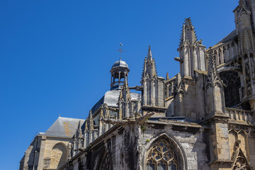 Fototapeta na wymiar Flamboyant and Renaissance styles Saint Jacques Church of Dieppe (Eglise Saint-Jacques) dates back to the 12th century. Dieppe, Seine maritime, Normandy, France.