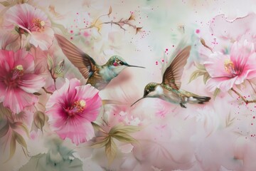 a painting where hummingbirds are flying Generative AI