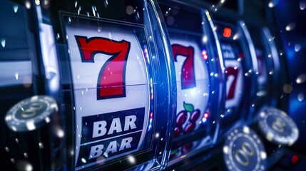 A vibrant casino slots game background with a riot of colors and twinkling lights. Casino game icons illustration in gaming experience concept.