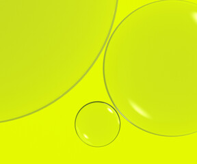 microscopic green bubbles of serum for scientific skin care background