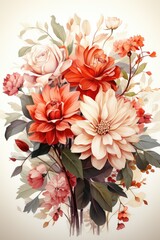 A creative art painting of a pink flower bouquet on a white background