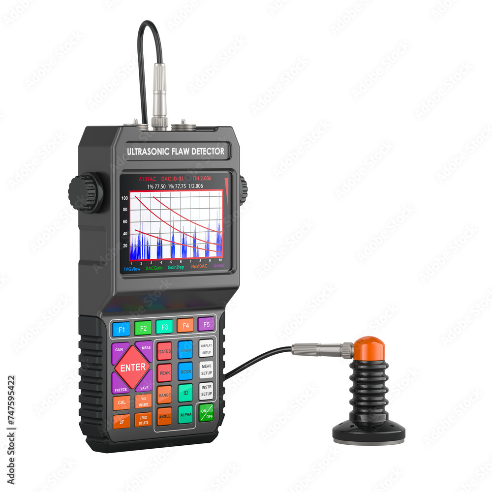 Poster ultrasonic flaw detector, 3d rendering isolated on transparent background