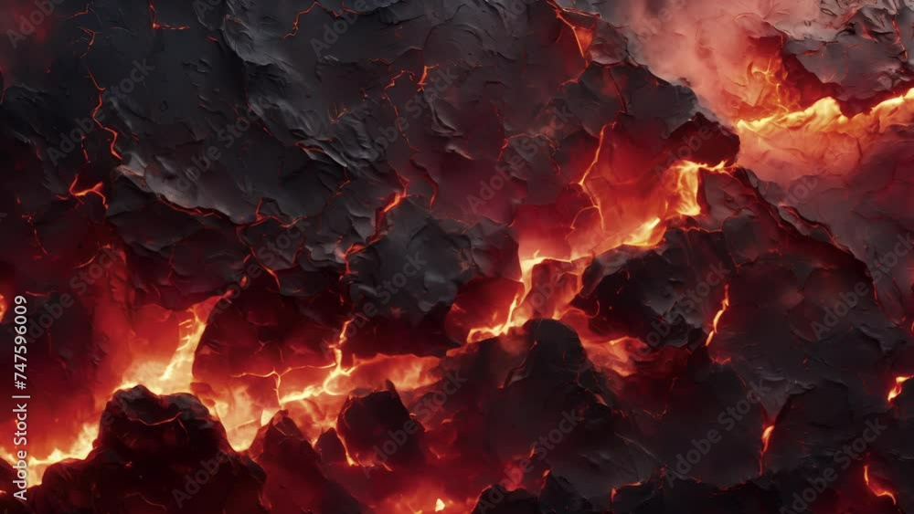 Poster texture of cooled lava with jagged edges and deep red and black hues creating an ominous look.