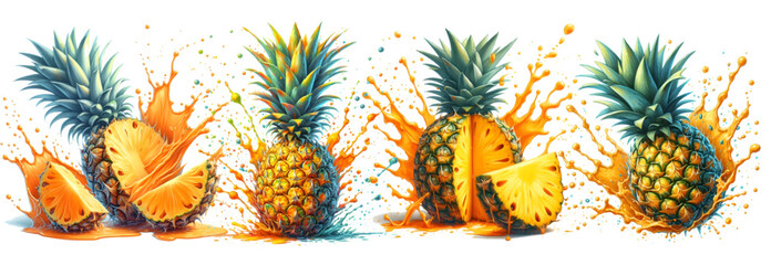 pineapple fresh fruits isolated on white background watercolor	
 - obrazy, fototapety, plakaty