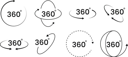 Rotation to 360 degrees vector icon set - obrazy, fototapety, plakaty