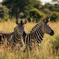 Fototapeta premium Zebras in Natural Habitat on Safari Adventure