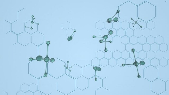 Animation of molecules floating over chemical formula