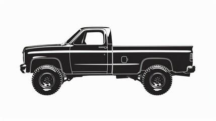 black and white vector silhouette of pickup truck from side