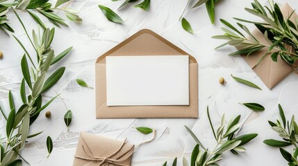 Summer wedding stationery mock-up scene with a blank vertical greeting card.