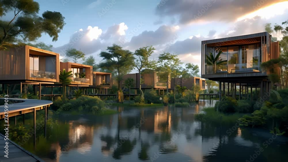 Poster a series of interconnected stilted homes make up this unique wetland community each one thoughtfully
