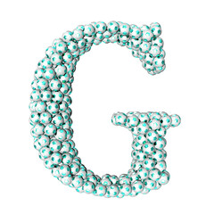 Symbols made from turquoise soccer balls. letter g