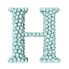 Symbols made from turquoise soccer balls. letter h