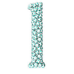 Symbols made from turquoise soccer balls. letter l