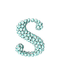 Symbols made from turquoise soccer balls. letter s