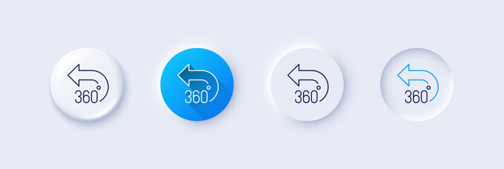 360 degrees line icon. Neumorphic, Blue gradient, 3d pin buttons. VR simulation sign. Panoramic view symbol. Line icons. Neumorphic buttons with outline signs. Vector