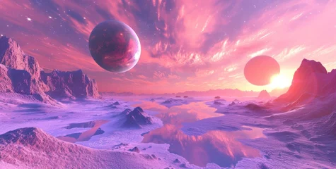 Foto op Plexiglas sun on desert scapes with planets © ArtCookStudio