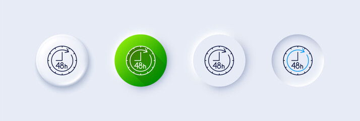 48 hours line icon. Neumorphic, Green gradient, 3d pin buttons. Delivery service sign. Line icons. Neumorphic buttons with outline signs. Vector