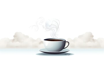 Illustration of a cup of fresh coffee with steam on a white background. Design for cafeteria, posters, banners, cards.