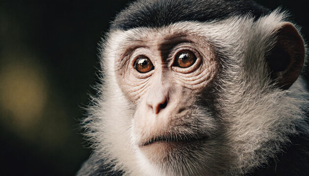 Close up monkey portrait on dark background.