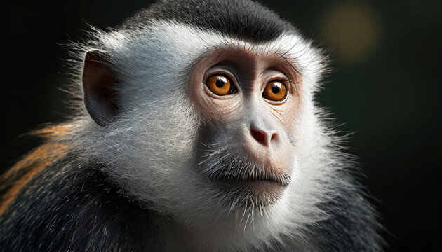 Close up monkey portrait on dark background.