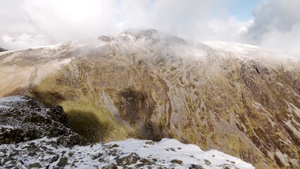 The snow covered mountains of Cadair Idris in Eryri National Park, Wales