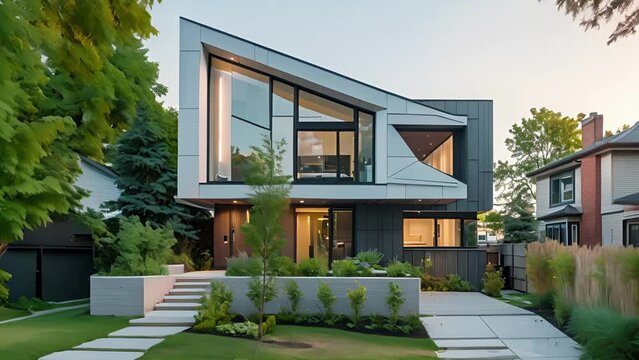 With its striking angular facade this urban infill home catches the eye while efficiently utilizing its compact lot to create a livable and stylish space.