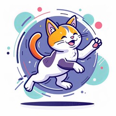 Joyful cartoon cat in motion with a playful expression.