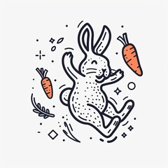 Hand-drawn rabbit illustration with carrots, ideal for creative projects and Easter-themed designs.