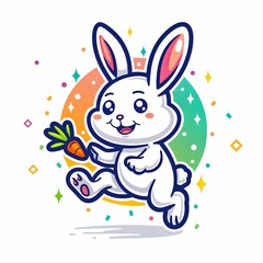 Colorful, vibrant cartoon bunny illustration for creative projects.