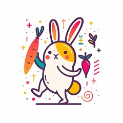Obraz na płótnie Canvas Vibrant cartoon rabbit with a carrot, perfect for joyful branding and kids content.