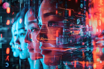 woman's faces in cyberspace abstract 