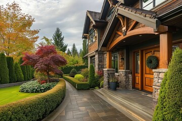 Luxury Home in Vancouver Suburbs: Well-Maintained Exterior and Picturesque Scenery - obrazy, fototapety, plakaty