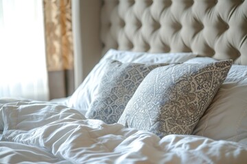 Simple Luxury: White Bedding and Pillow on King Size Bed in Elegant Bedroom Interior