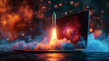 Vibrant Rocket Launches into Cyber Space from Laptop