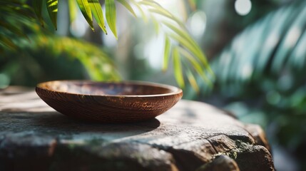 Wooden product stand or platform on nature background