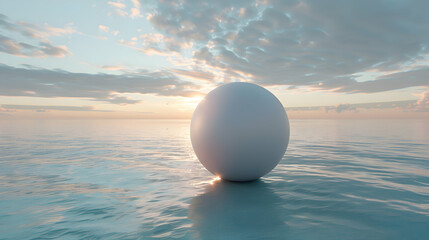 A solitary sphere drifting gracefully on the calm surface of the ocean, its minimalist form adding to the beauty of the seascape