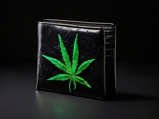 AI Art of Marijuana Leaf and Wallet on Black Background
