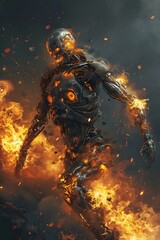 robotic titan molten demon creature burning fire skull monster 